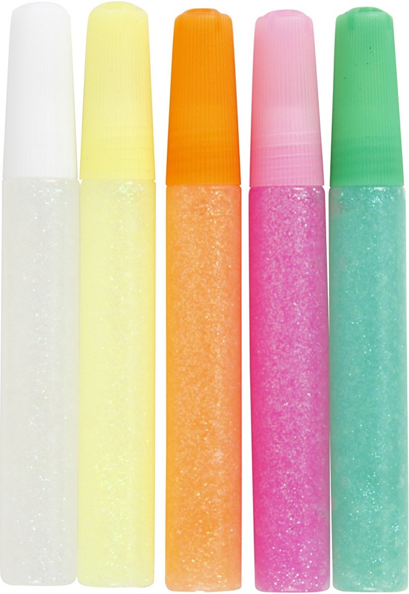 Glitterlijm,  10 ml, pastelkleuren, 5stuks [HOB-31809]